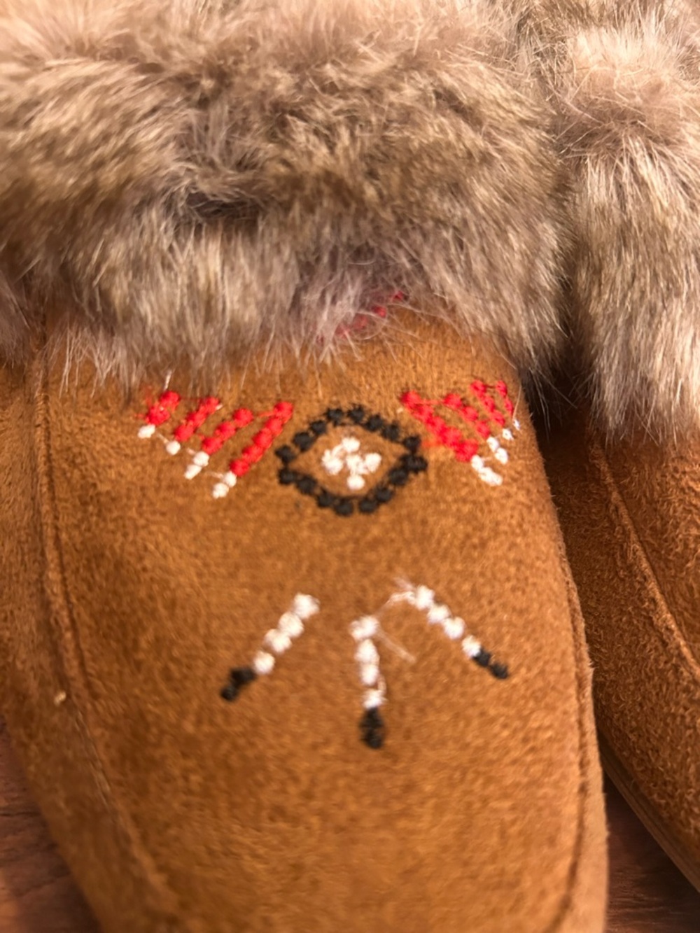 Outboard Faux Fur Moccasin Slippers in Chestnut - Picture 3 of 8